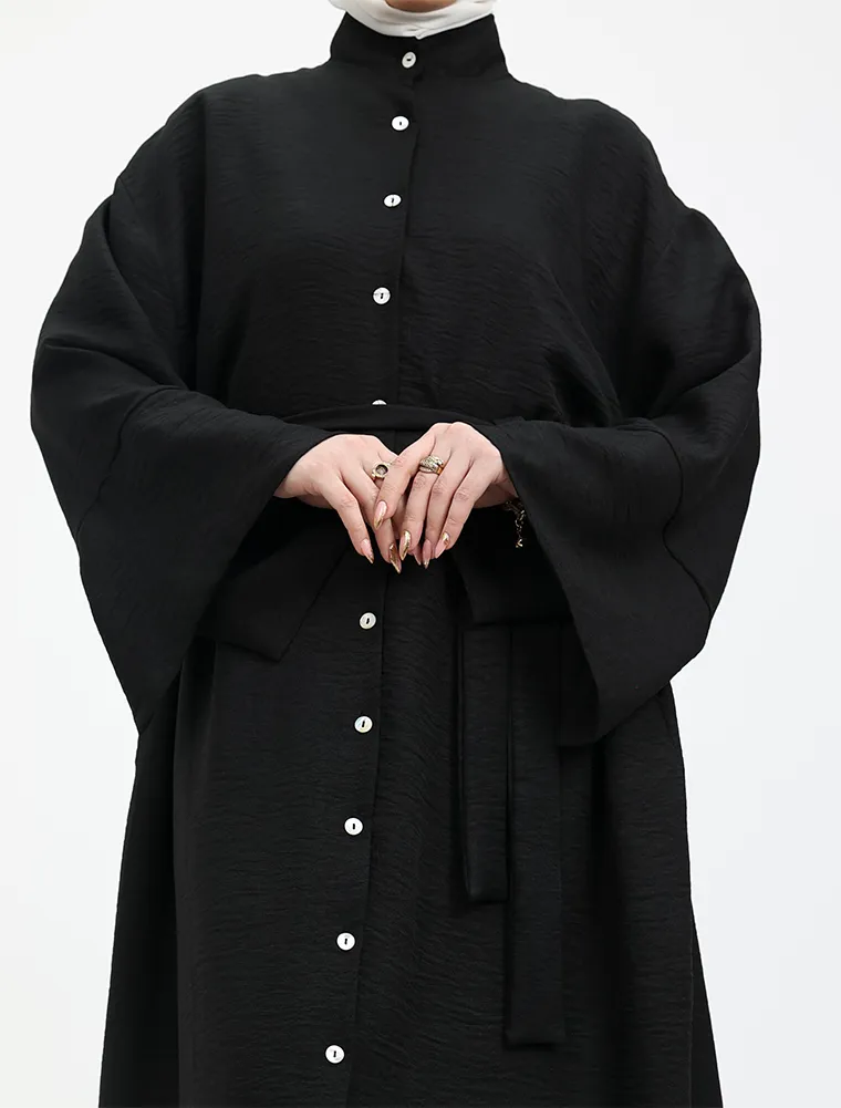 Black Linen Feel Mandarin Shirt